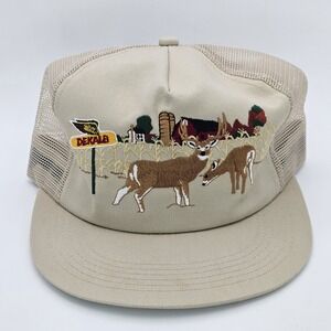Vtg Dekalb Seed Corn Snapback Hat Embroidered Deer Farm Scene USA K Products